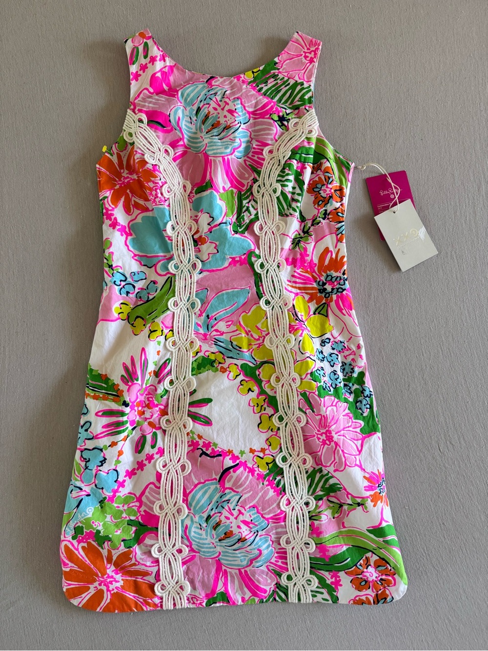 NWT Lilly Pulitzer Pink Floral Sleeveless Shift Dress with Multicolor Print